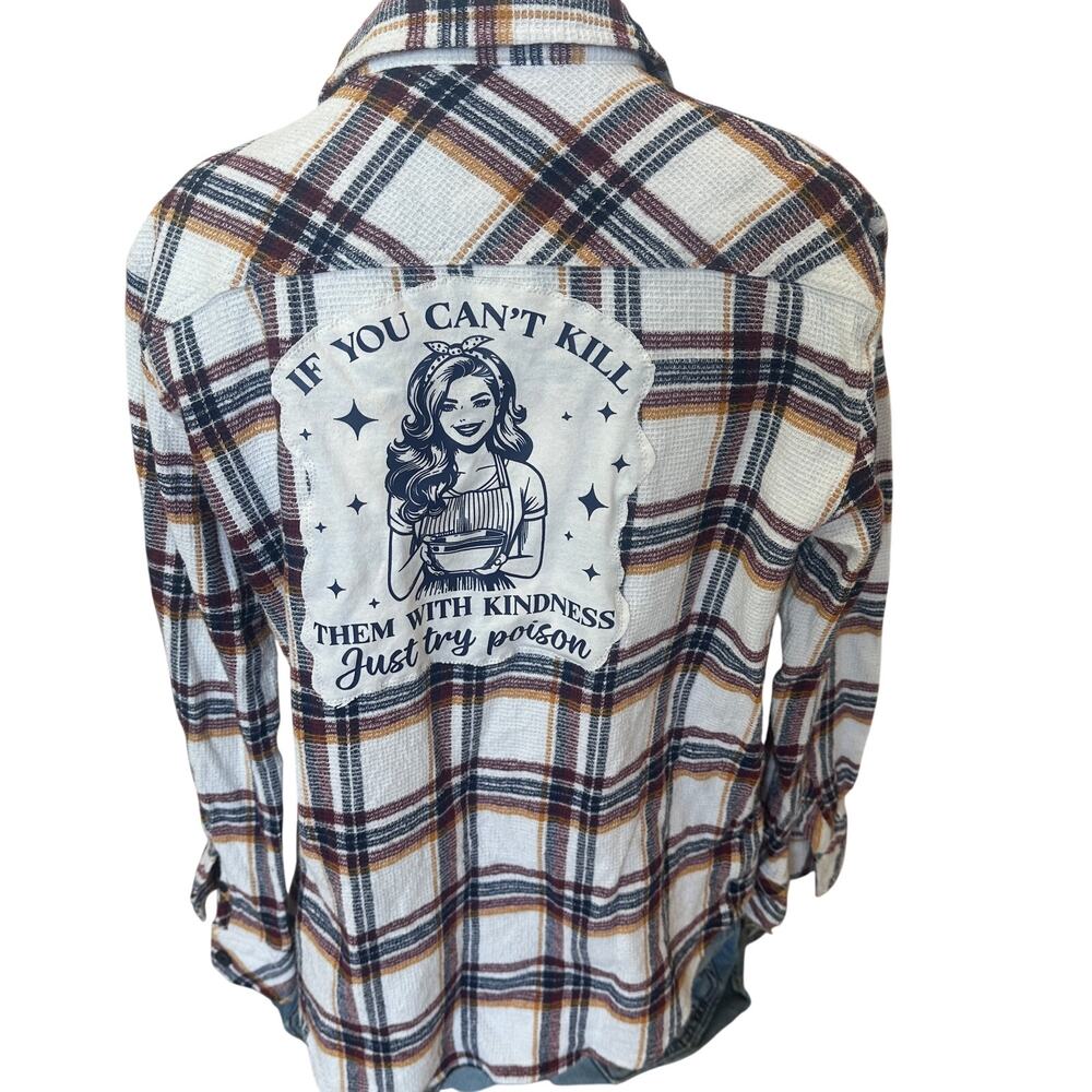 Retro Housewife Plaid Flannel Button Down Shirt XL Unique Unhinge Funny